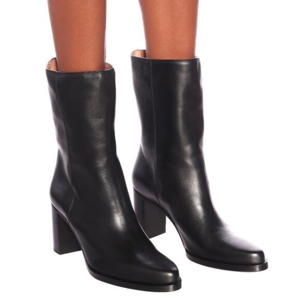 LEGRES Black Leather Block Heel Point Toe Ankle Boots EU 37